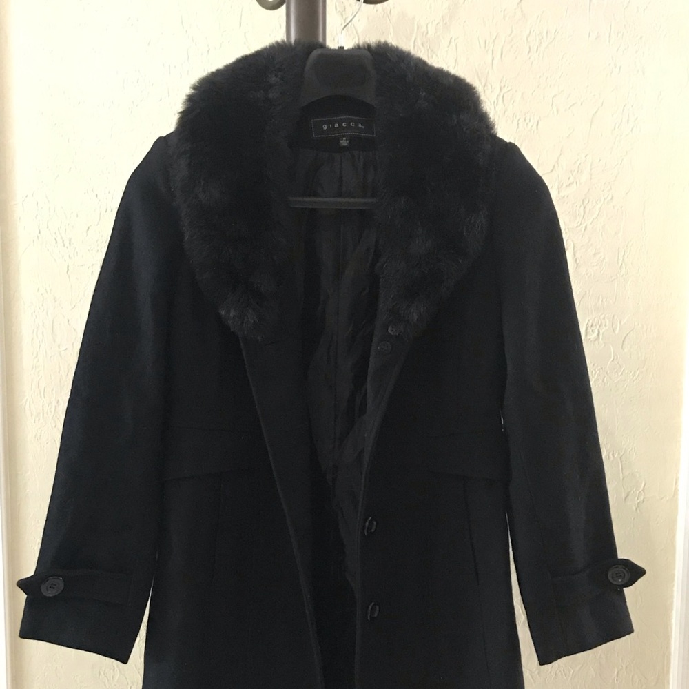 Black Giacca Coat with Fur Collar